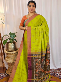 Soft Cotton Sarees -  Green with Brown