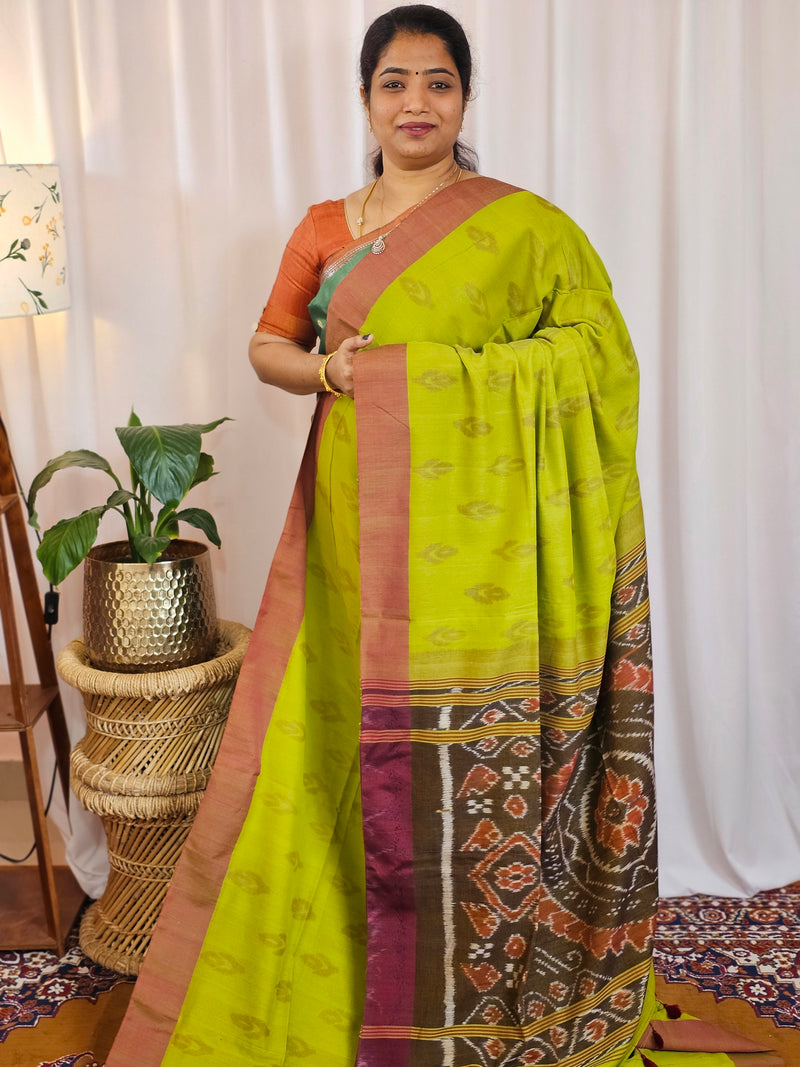 Soft Cotton Sarees -  Green with Brown