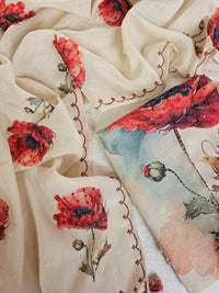 Soft Linen Tissue Unstitched Salwar - Cream with Red