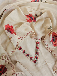 Soft Linen Tissue Unstitched Salwar - Cream with Red