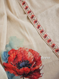 Soft Linen Tissue Unstitched Salwar - Cream with Red