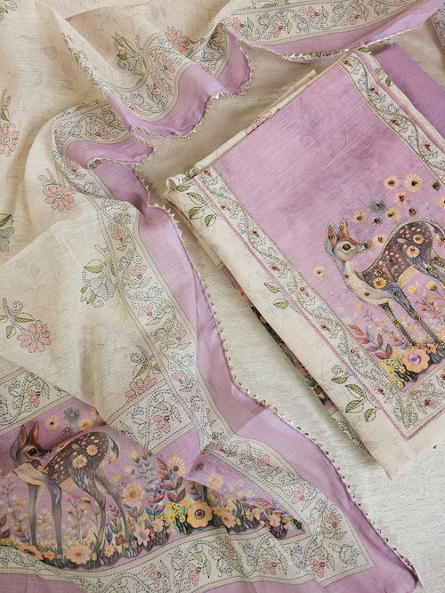 𝐏𝐫𝐞𝐛𝐨𝐨𝐤𝐢𝐧𝐠 𝐀𝐯𝐚𝐢𝐥𝐚𝐛𝐥𝐞 - 10 𝐝𝐚𝐲 𝐃𝐢𝐬𝐩𝐚𝐭𝐜𝐡 𝐓𝐢𝐦𝐞 Linen Unstitched Salwar Suit  - Lavender