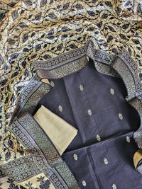 Raw Silk Unstitched Salwar - Black