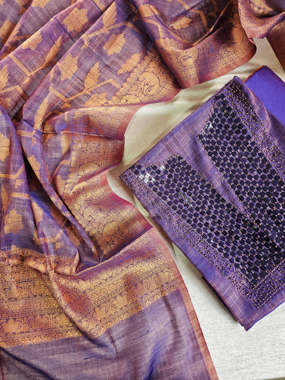 Tissue Unstitched Salwar - Violet with Blue