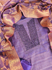 Tissue Unstitched Salwar - Violet with Blue