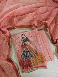 Linen Tissue Unstitched Salwar - Peach