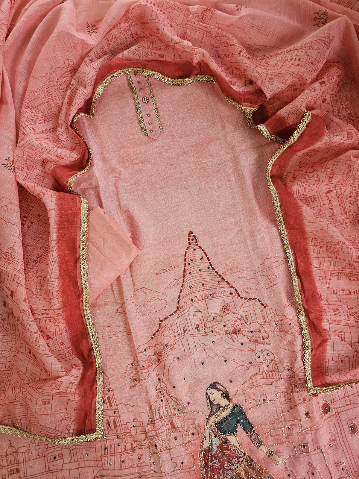 Linen Tissue Unstitched Salwar - Peach
