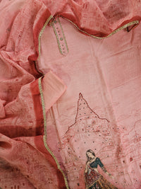 Linen Tissue Unstitched Salwar - Peach