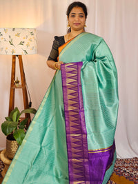Semi Raw Silk Saree - Teal Green with Purple