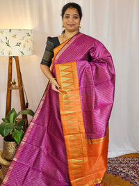 Semi Raw Silk Saree - Magenta Pink with Orange