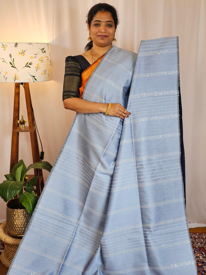 Semi Raw Silk - Blue with Dark Blue