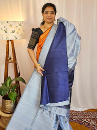 Semi Raw Silk - Blue with Dark Blue