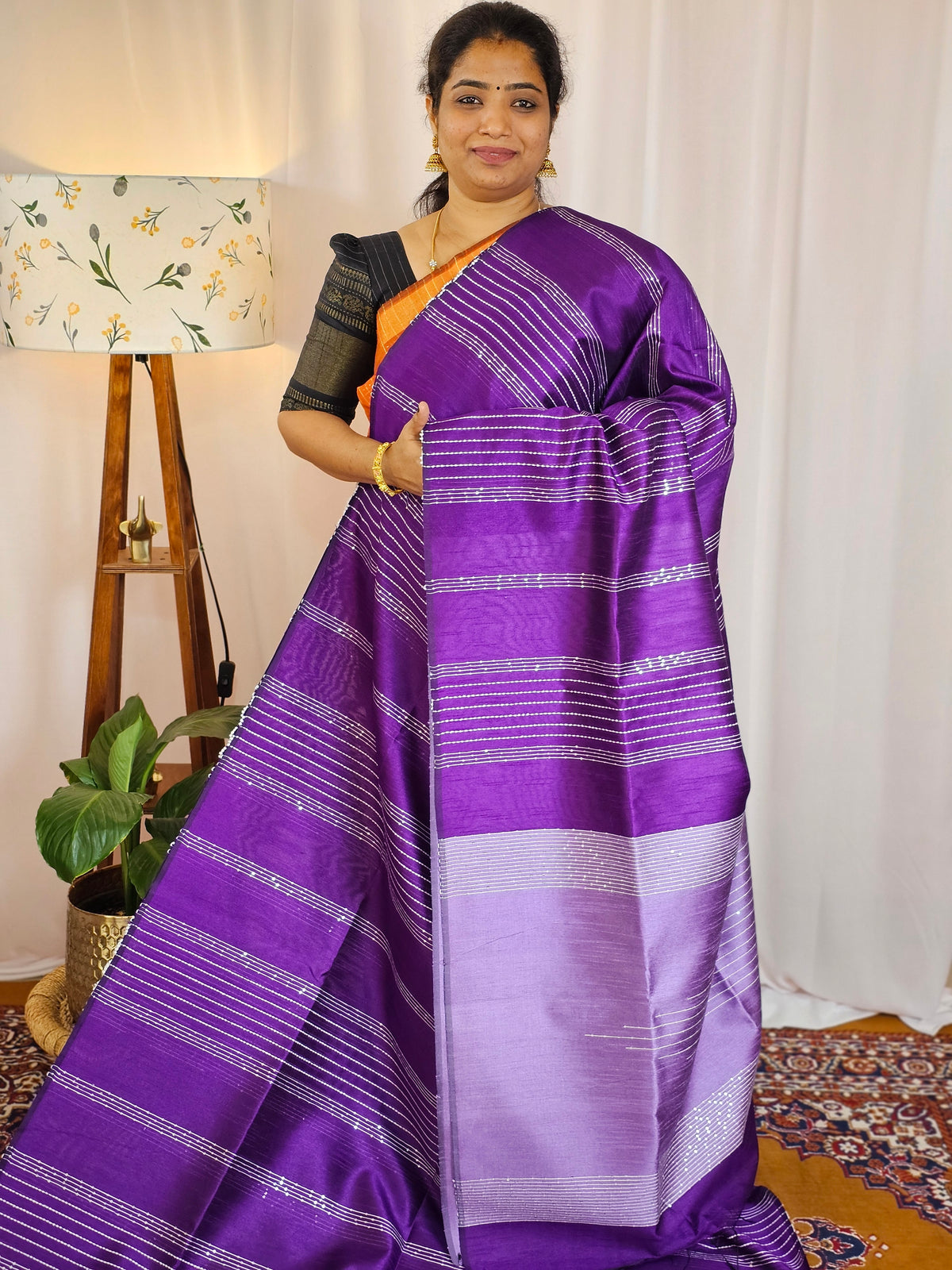 Semi Raw Silk - Dark Purple with Lavender