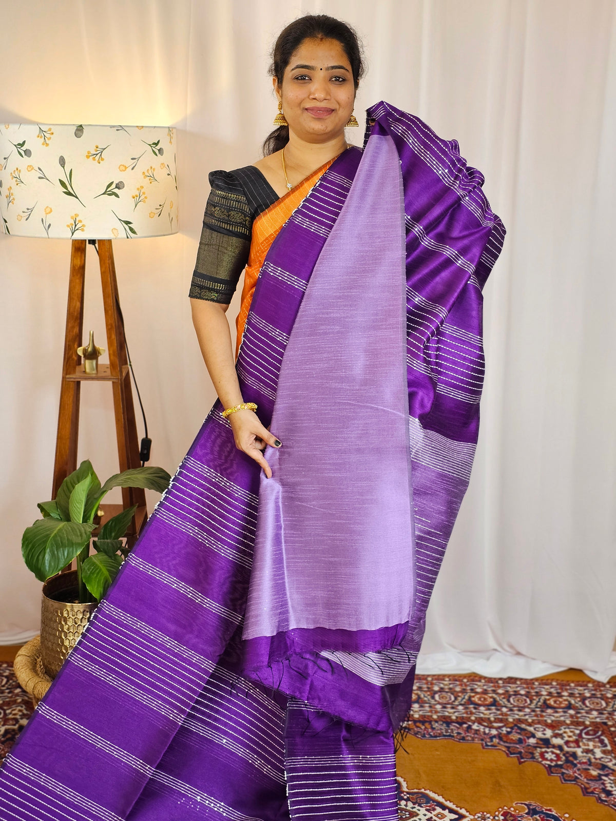 Semi Raw Silk - Dark Purple with Lavender