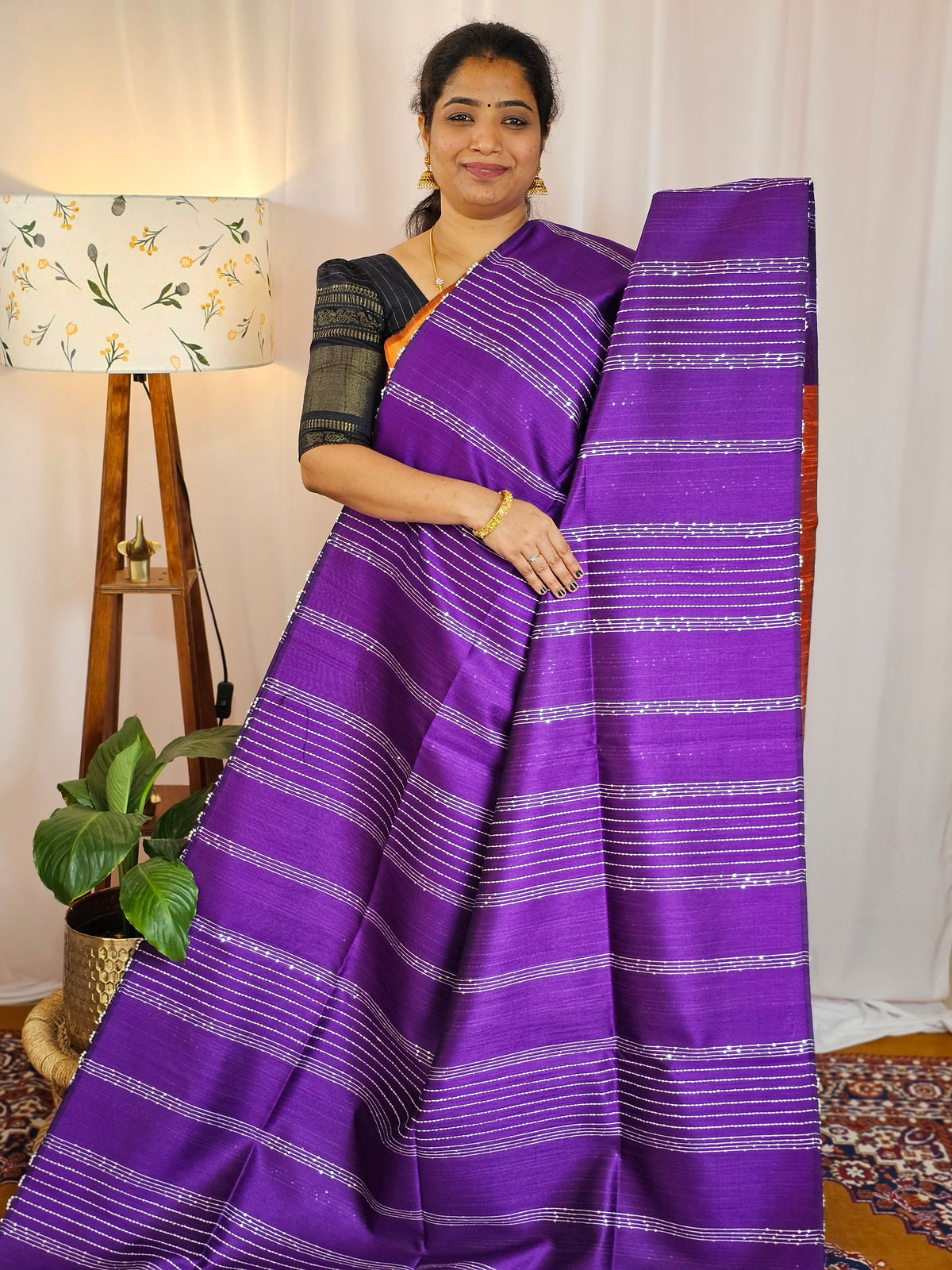 Semi Raw Silk - Dark Purple with Lavender