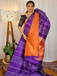 Semi Raw Silk - Purple with Orange