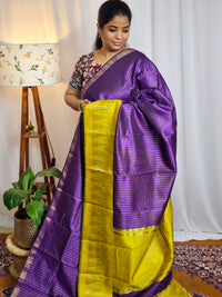Semi Raw Silk Saree - Purple with Yellow