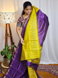Semi Raw Silk Saree - Purple with Yellow