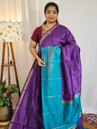 Semi Raw Silk Saree - Purple with Blue