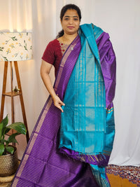 Semi Raw Silk Saree - Purple with Blue