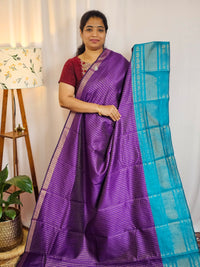 Semi Raw Silk Saree - Purple with Blue
