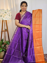 Semi Raw Silk Saree - Purple with Orange