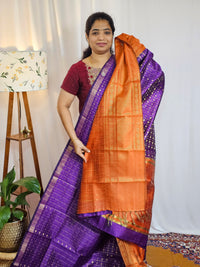 Semi Raw Silk Saree - Purple with Orange