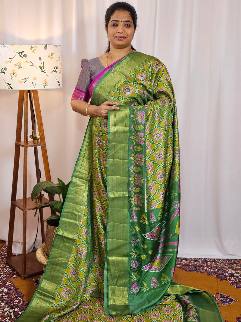 Soft Semi Patola Sarees - Green