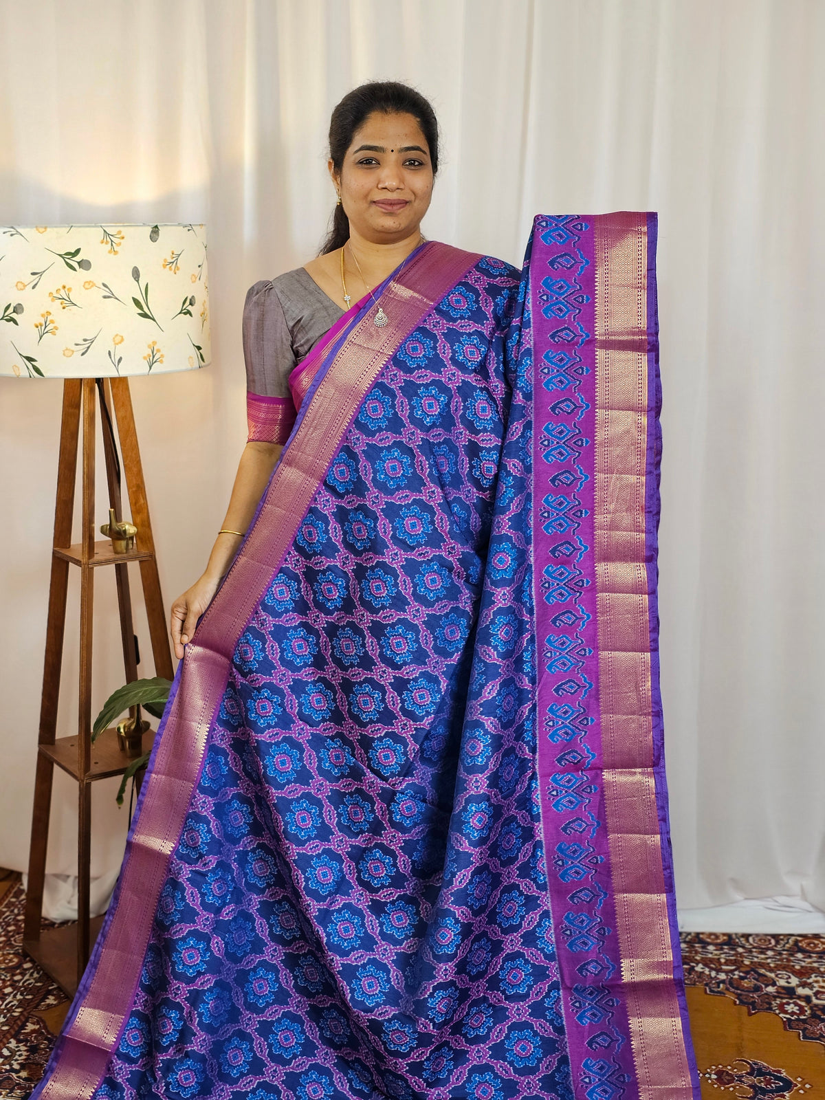 Soft Semi Patola Sarees - Blue with Purple