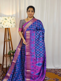 Soft Semi Patola Sarees - Blue with Purple