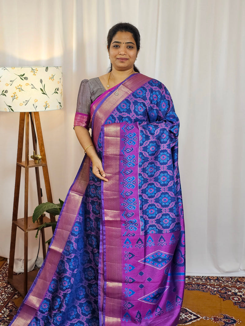 Soft Semi Patola Sarees - Blue with Purple
