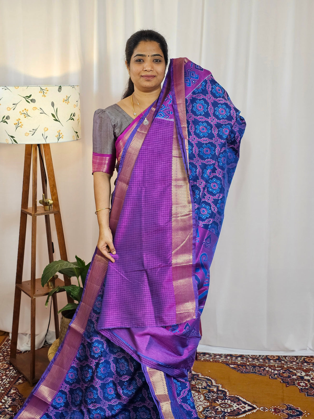Soft Semi Patola Sarees - Blue with Purple