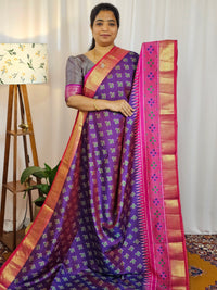Soft Semi Patola Sarees - Purple with Pink
