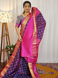 Soft Semi Patola Sarees - Purple with Pink