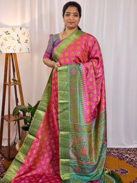 Soft Semi Patola Sarees - Pink with Green