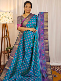 Soft Semi Patola Sarees - Sea Green with Purple