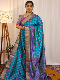 Soft Semi Patola Sarees - Sea Green with Purple