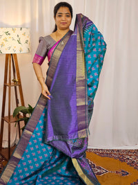 Soft Semi Patola Sarees - Sea Green with Purple