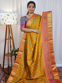 Soft Semi Patola Sarees - Mustard with Orange