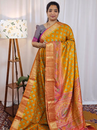 Soft Semi Patola Sarees - Mustard with Orange