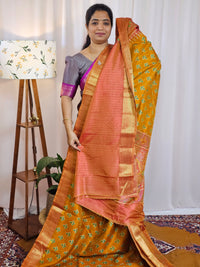 Soft Semi Patola Sarees - Mustard with Orange