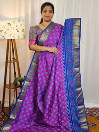 Soft Semi Patola Sarees - Magenta Pink with Blue
