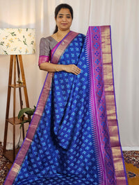 Soft Semi Patola Sarees - Blue with Magenta Pink