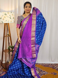 Soft Semi Patola Sarees - Blue with Magenta Pink