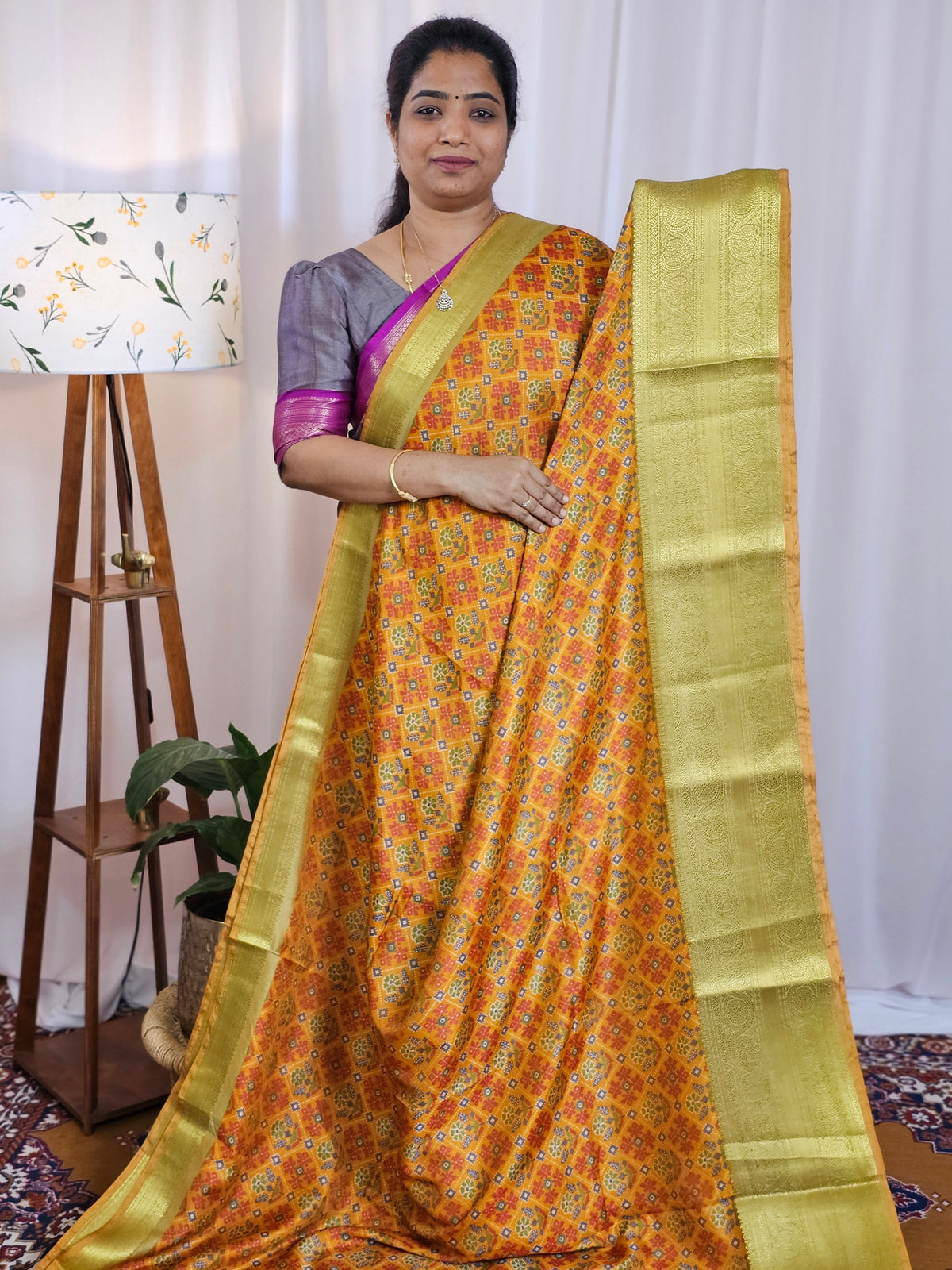 Soft Semi Patola Sarees - Mustard Yellow