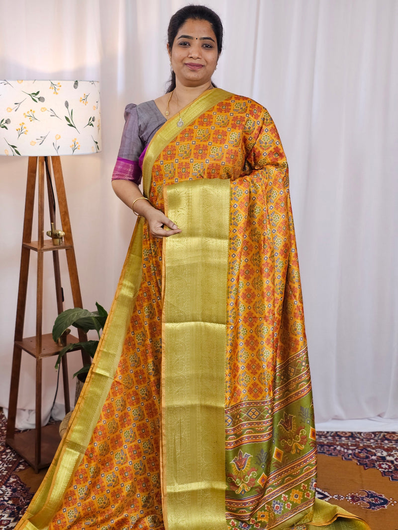 Soft Semi Patola Sarees - Mustard Yellow