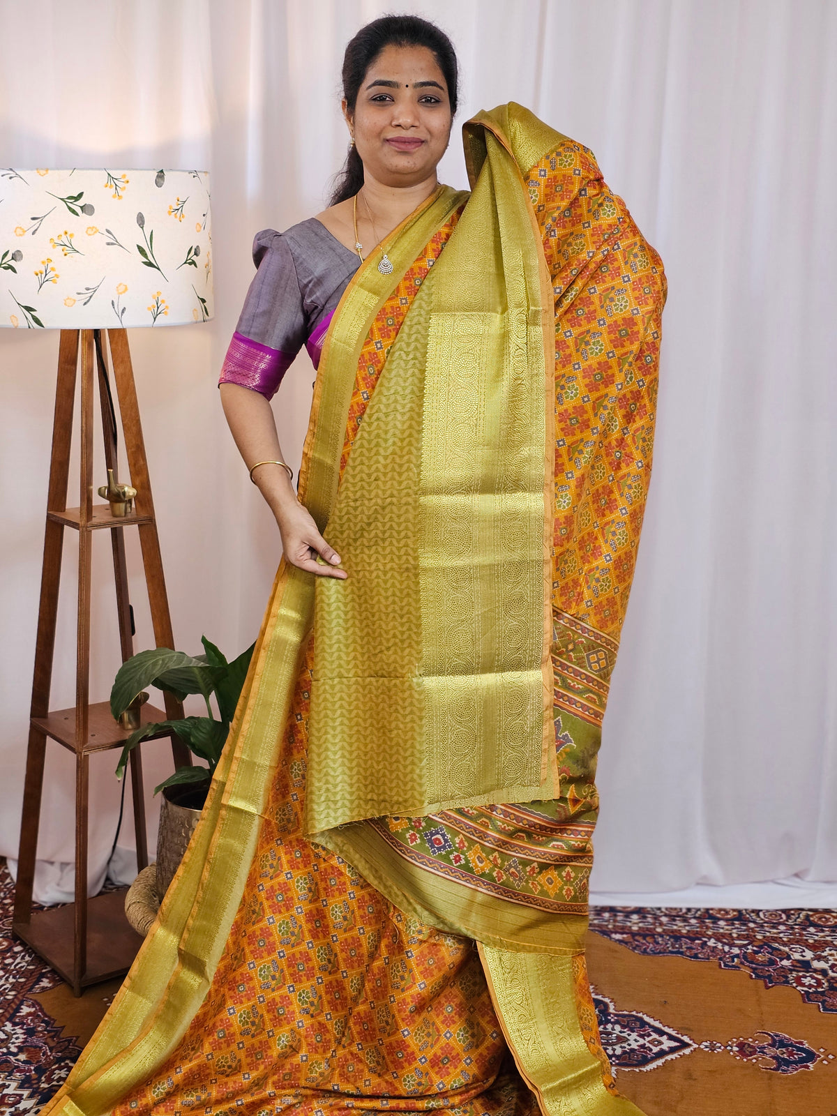 Soft Semi Patola Sarees - Mustard Yellow