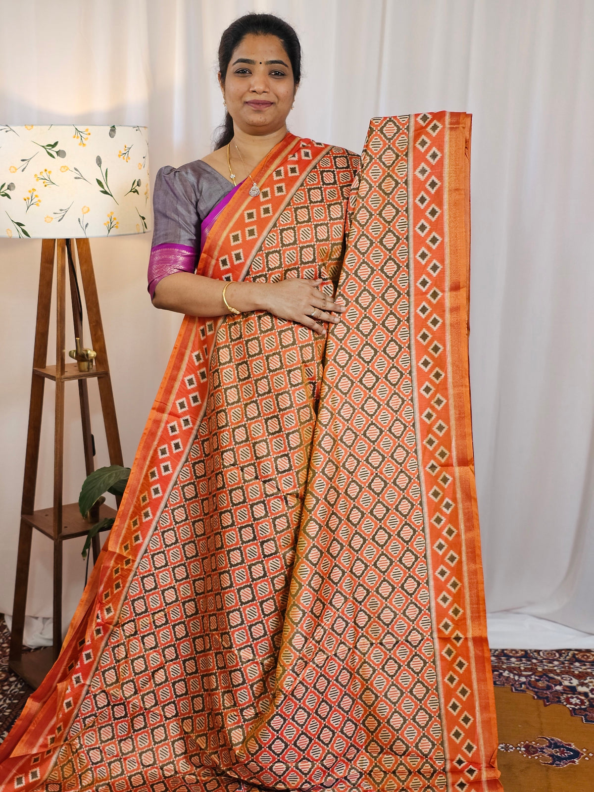 Soft Semi Patola Sarees - Dual Shade of Rust Orange