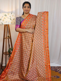 Soft Semi Patola Sarees - Dual Shade of Rust Orange