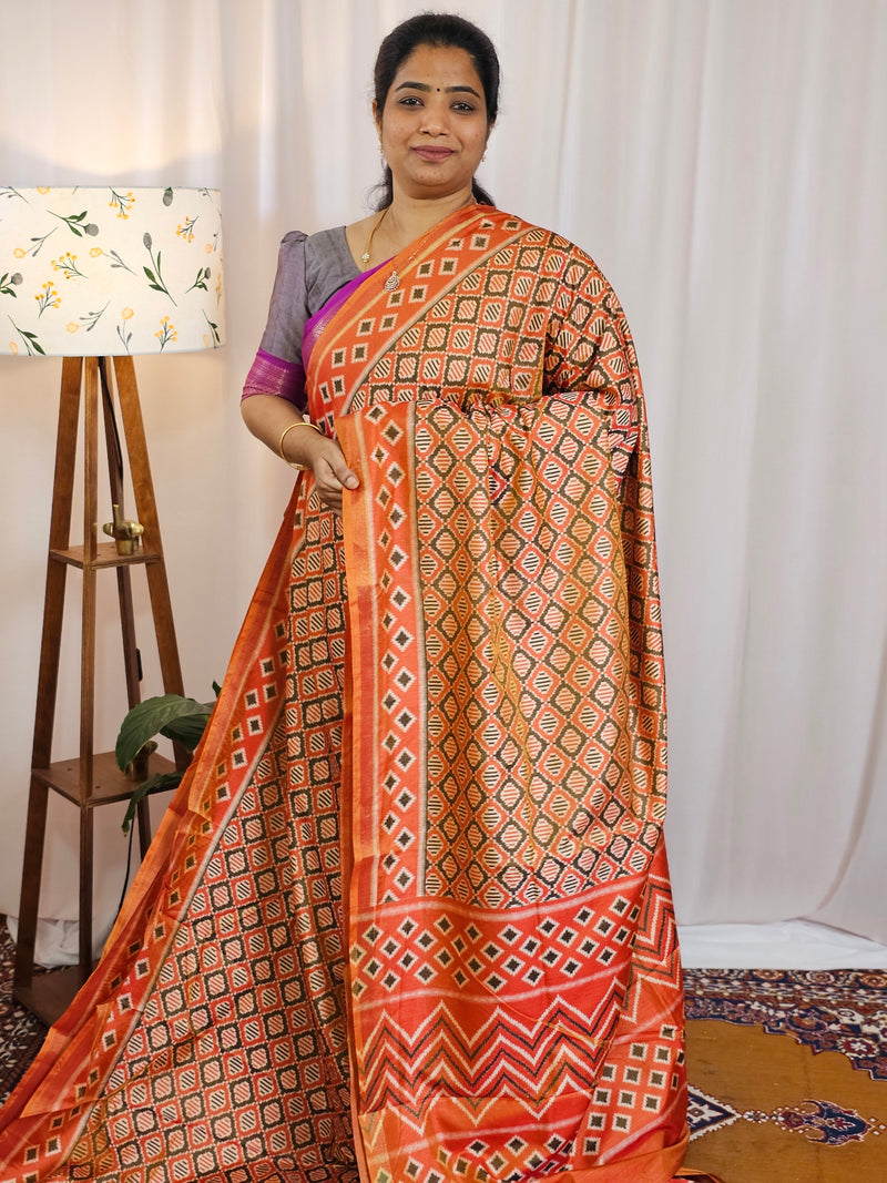Soft Semi Patola Sarees - Dual Shade of Rust Orange
